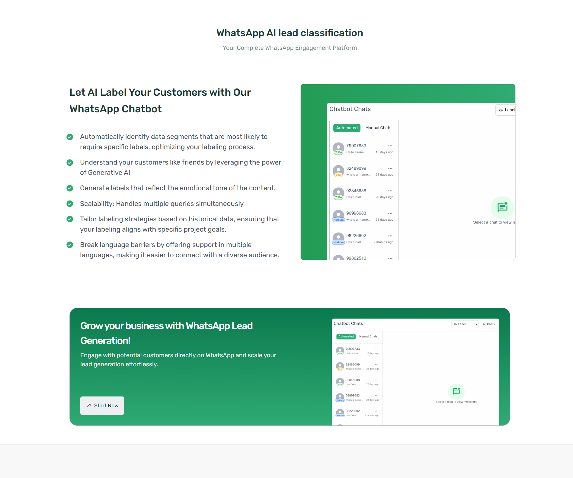 AI chatbot section